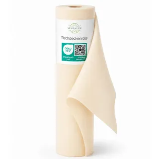 Sensalux Tischdeckenrolle Vlies 1,18 x 10 m Creme, 80 g/m2 | abwaschbar, wasserabweisend, stoffähnlich, Tischdecke Rolle, OEKO-TEX, Party, Hochzeit, Catering, Event