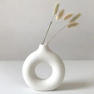 Eastern Rock Weiße Keramik-Vasen für Pampasgras, Wassertropfen-Design, Donut-Vase, Moderne Heimdekoration, minimalistischer, nordischer Boho-Stil (weißer Mini)