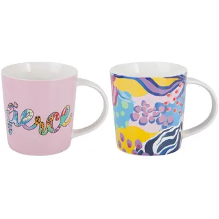 Maxwell & Williams DX1283 Kaffee-Tassen Set 2 tlg 380 ml – Be Fierce, 2x Porzellan, Spruch & Motiv bunt, Geschenkbox