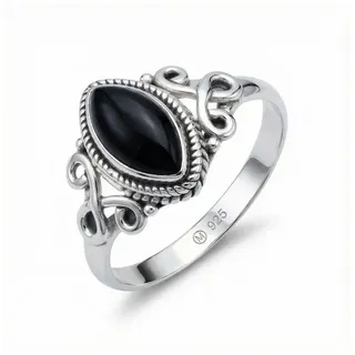 mantraroma Silberring BAGHIMI Ellipse aus 925 Silber mit Onyx (Ring mit Schmuckbeutel), Damenring aus 925er Silber schwarz 48