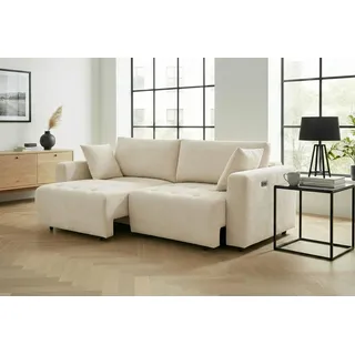 2,5-Sitzer OTTO HOME "ELIANN, 209 cm - elektrisches Schlafsofa", creme, B:209,5cm H:88cm T:154cm, Webstoff 100% Polyester, Sofas, mit USB A/C-Anschluss. Federkern, Webstoff, Topseller