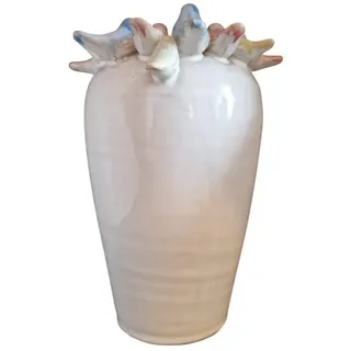 degawo Kugelvase Bezaubernde Vase "Vögelchen" aus Steingut in weiß Ø 12,7, H 22 cm (1x Vase)
