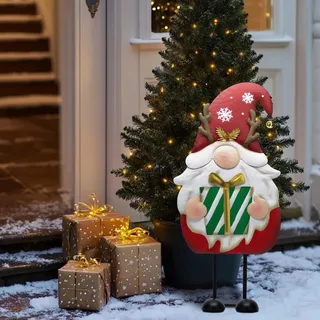 TERESA'S COLLECTIONS Weihnachten Deko,Gartendeko für Draußen,61cm Metall Weihnachtswichtel für Weihnachtsdeko Innen,Weihnachtsdeko Aussen mit Roter Santa Tomte Gnom, Wichtel Xmas(L)