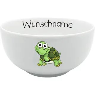 Doriantrade Müslischale Kinder Porridge Schale Porzellan personalisierbar mit Wunschname Name Kindergeschirr mit Namen personalisiert (Schildkröte)
