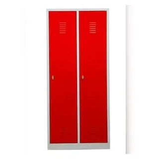PROREGAL Garderobenspind Camel | 2-Fach mit Pro-Aufteilung| HxBxT 180x80x50 cm | Vorhängeschloss | Grau-Rot