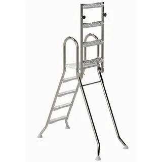 HAF Poolleiter Ideal Sicherheits Hochbeckenleiter 4+4 Stufen 1,2m/1,2m V2A Poolleiter (Plattform mit 120 kg belastbar, Aus hochwertigem V2A Edelstahl), Stabile Schwimmbadleiter für Aufstellpool Sicherheit 4+4 Stufen