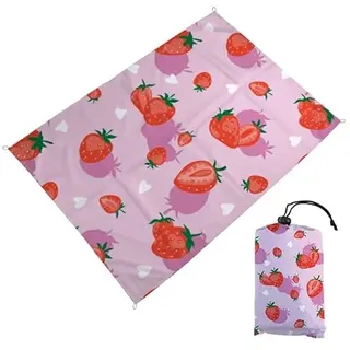 DOTBUY-SHOP Groß Stranddecke Sandfrei Picknickdecke Wasserdicht, Tragbare Faltbar Strandmatte, Pflanzen Drucke Picknickmatte für Strand, Camping, Wandern, Reisen (Erdbeere,140x150cm)