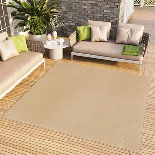 TAPISO Mono Teppich Quadratisch Outdoor Quadrat Beige 120 x 120 cm | 100% Polypropylen, 6 mm Florhöhe, gewebt