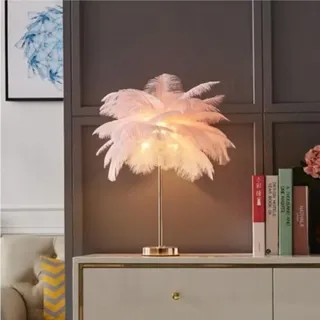 Tischlampe Aus Rosa Straußenfedern, Nachttischlampe, Luxuriöser Und Eleganter Lampenschirm, Nachtlicht, Tischbeleuchtung Für Wohnzimmer, Schlafzimmer, Heimtextilien