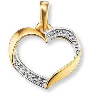 ONE ELEMENT Kette mit Anhänger 0.01 ct Diamant Brillant Herz Anhänger aus 585 Gelbgold, Damen Schmuckset - Set mit verstellbarer Halskette goldfarben