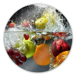 K&L Wall Art Glasbild »Glasbild«, Ø 50 cm, Esszimmer Deko Frisches Obst rund