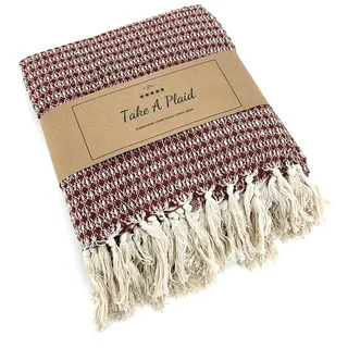 Wohndecke Strick Kuscheldecke Wolldecke Sofadecke 180x130 cm, heimtexland, Fransen Strickdecke Boho I 100% BW I weich, warm, natürlich rot