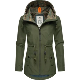Ragwear wasserdichte Damen Übergangsjacke leichte Regenjacke Kurzmantel mit Kapuze Monadis Intl Dark Olive24 Gr. XL - XL