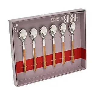 Pintinox Kyoto Set mit 12 Kaffeelöffeln aus Edelstahl, nickelfrei, Griffe in Holzoptik, Teakfarben, Größe: 11,5 cm