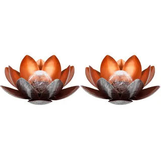Dehner Solarleuchte Lotus, Ø 27.5 cm, Höhe 12 cm, Metall, silber/rot (Packung mit 2)