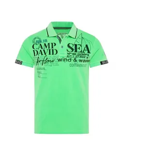 Camp David Herren Pikee-Polo mit Logo Artworks Electric Green L