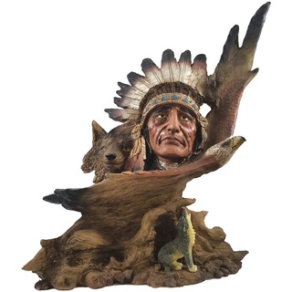 A.G.S. Indianer Häuptling Wolf Büste Western Wilder Westen Wildwest Deko Figur Indian Warrior Indianerfigur