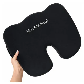 IEA Medical Sitzkissen orthopädisch, Memory Schaum mittel, ergonomisches Steißbeinkissen, Entlastung für Rücken, Büro & Auto schwarz