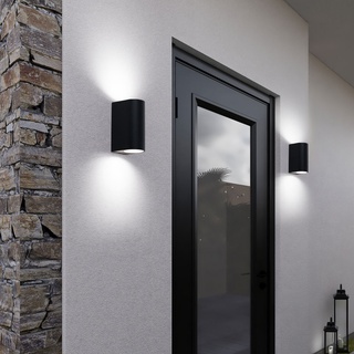 Aussenleuchten Haustür Up Down Wandleuchte schwarz Wandlampe Terrasse Aluminium, Farbwechsel dimmbar mit Fernbedienung, 2x RGB LED 3,5W 290lm 3000K, BxH 6,5x14,5 cm, 3er Set