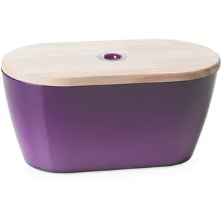 Omada Design Brotkasten oder Brothalter aus Acryl, Made in Italy, Brotkorb, 34x19x17 cm und Fassungsvermögen von 6 L mit Deckel aus Holz als Schneidbrett, Linea Woody, Pflaume Farbe