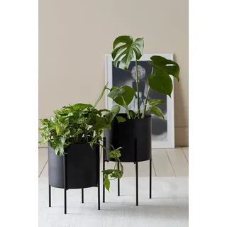 Ellos Home Milton Übertopf, vielseitiger Blumentopf aus Eisen mit wendbarem Gestell für den Innen- und Außenbereich, 22 cm hoch - Schwarz, Ø 25 cm