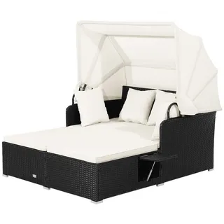 KOMFOTTEU Loungebett, Doppelliege Gartensofa mit faltbarem Sonnendach weiß