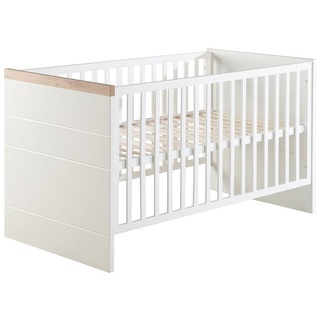 roba® Babybett Nele in Weiß, Gitterbett umbaubar - Höhenverstellbar - Holz Dekor mit Fräsungen weiß