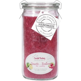 Candle Factory Mini Jumbo Duftkerze aus pflanzlichem Stearin im hitzebeständigen Glas der Marke Weck, ca. 70h Brennzeit, Duft: Limette-Erdbeer