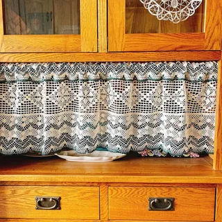Ricemru Häkelgardine Scheibengardine Landhaus Gehäkelt Zweifarbig Geometrisches Muster Kurz Bistrogardine Boho Vintage Küche Gardinen Kurzstore Kleines Kurzvorhang Türvorhang,210x32cm