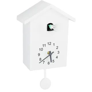 Tnfeeon Moderne Kuckucksuhr, 20 x 9 x 25 cm, Weiß-Schwarz, Automatischer 15-Stunden-Betrieb, Batteriebetrieben