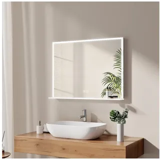 EMKE Badspiegel Badspiegel mit Beleuchtung Wandspiegel Kaltweiß Lichtspiegel, mit Ablage und Beschlagfrei 80x60 cm 80 cm x 60 cm