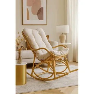 Mid.you Schaukelstuhl, Natur, Textil, Rattan, massiv, Uni, Füllung: Vlies, 65x96x122 cm, Schaukelfunktion, Relaxfunktion, inklusive Armlehnen, Wohnzimmer, Sessel, Schaukelstühle