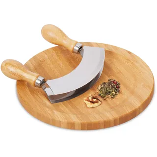 Relaxdays Wiegemesser mit Brett 20 cm Natur/Silber