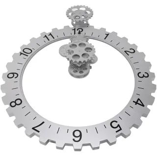 Topiky Wanduhr mit Beweglichen Zahnrädern, Edelstahl 304, Drehbares Mechanisches Stundenrad, Hängende Retro-Zahnraduhr, 3D-Wanduhr mit Beweglichem Zahnrad (Silver)