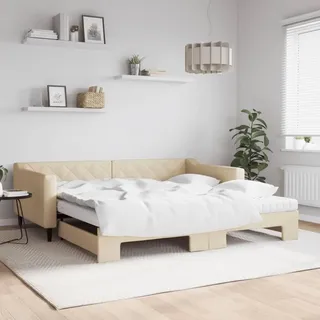vidaXL Tagesbett Ausziehbar mit Matratzen Creme 100x200 cm Stoff