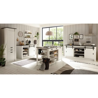 Küche mit Kochinsel "Stove" in weiß Pinie Küchenschrank Set 5-teilig