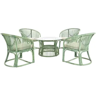 Krines Home Sitzgruppe Set/5 Gestäbte Rattan Sitzgarnitur Wintergarten Gruppe Rattanmöbel, (5-tlg., 4x Sessel, 1x Tisch), Set für 4 Personen grün