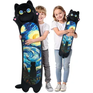 Mewaii 130CM Kuscheltier Kawaii Langes Katzen Plüsch Kissen Schwarze Katze Stofftiere Plüschtier Ausgestopftes Tier Spielzeug Kuschelkissen Geschenk