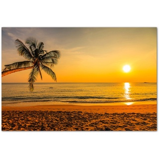 Augenblicke Wandbilder 120x80cm - Fotodruck auf Leinwand und Rahmen Strand Meer Palme Sonnenuntergang - Leinwandbild auf Keilrahmen modern stilvoll - Bilder und Dekoration