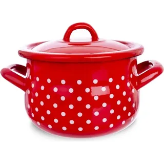 Orion Emaille-Topf emailliert ROT MIT WEISSEN PUNKTEN 16 cm Deckel Gas Induktion