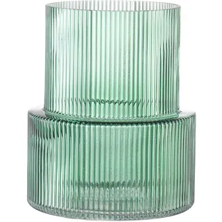 KAYLETIN Grüne Glasvase, gerippte Vasen für Blumen, Blumenvase für Tulpen, moderne Vasen für Wohnzimmer, Esstisch, Eingangsbereich, Kaminsims, Regal, Hochzeit, Büro, 19 cm