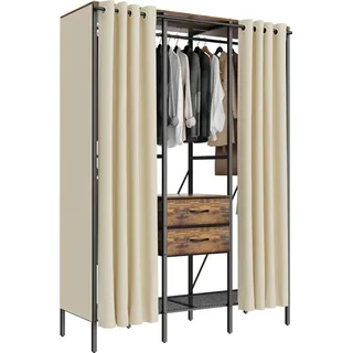 WISFOR Kleiderschrank offen, extra Groß Kleiderständer mit Kleiderstange, Ablagen und Schubladen, Wäscheständer Industrial Design, 150 x 50 x 2... - Braun