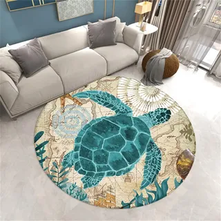 Meer Schildkröte Runder Teppich Niedliche Meerestiere Teppich Jungen Schlafzimmer Spiel Computer Stuhl Matten Badezimmer Tür Antirutschmatte Eingangsbereich Carpet (Farbe 6,100cm)