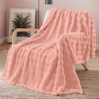 TOPCHANCES Kuscheldecke Plüsch Flauschige Decke Super Soft Wohndecke Dick 450gsm Flanell Bubble Couchdecke Warm Überwurfdecke Sofadecke Vielseitig Blanket Für Bett Sofa,Rosa,130×160cm