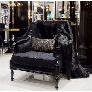 Casa Padrino Luxus Barock Sessel Lila / Schwarz - Prunkvoller Wohnzimmer Sessel mit elegantem Muster - Luxus Wohnzimmer Möbel im Barockstil - Barock Möbel - Barock Einrichtung