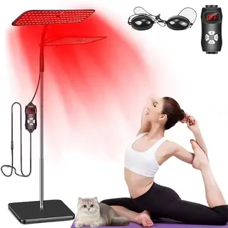 Rotlichtlampe,Rotlichtlampe Stehlampe,Rotlichtlampe mit Sockel, 126 LED 660nm&850nm mit Sockel,360°chwanenhals,Höhenverstellbar,4 Helligkeitsstufen und Timer,für Linderung Gesicht Muskeln und Körper