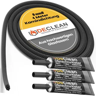 Dichtschnur für Kaminofen 8mm 4 Meter | Ofen Dichtschnur für Kamintür [Ofendichtschnur mit Kleber Hitzebeständig 1000°C] Kamindichtung 8mm, Kaminofen, Kamin, Dichtband, Ofendichtung, Dichtungsband