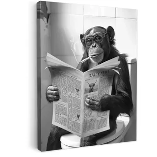 onlywow Leinwand Bilder Zeitung Affe | Gr.: 60 x 80 cm