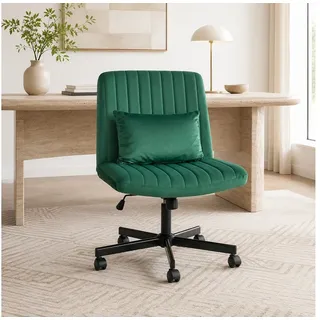 MODFU Bürostuhl für Homeoffice, höhenverstellbarer Drehstuhl ohne Armlehne (Moderner Bürostuhl Leise Rollen & Polsterkissen, eleganter Stoffbezug, 1 St), 67x92x67 cm Ideal für Arbeitszimmer, Wohnzimmer & Besprechungsbereich grün