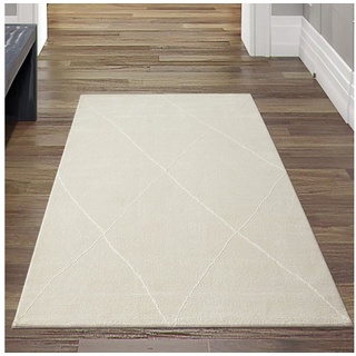 Teppich Klassischer Teppich mit Ribs • recycelt • weich • Rauten creme, Teppich-Traum, rechteckig, Höhe: 12 mm weiß 80 cm x 150 cm x 12 mm